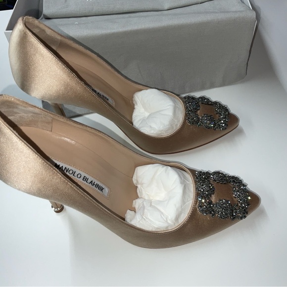 HANGISI
Champagne Satin Jewel Buckle Pumps - Picture 2 of 10